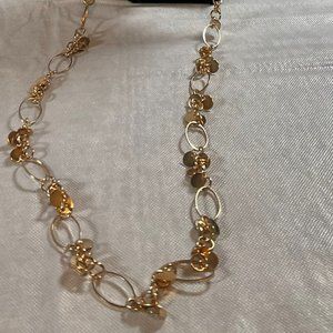 Gold Tone Oval Link Necklace w/ Circular Dangle Details